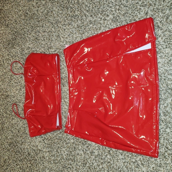 SHEIN Dresses & Skirts - Red vinyl mini skirt and cropped top set
